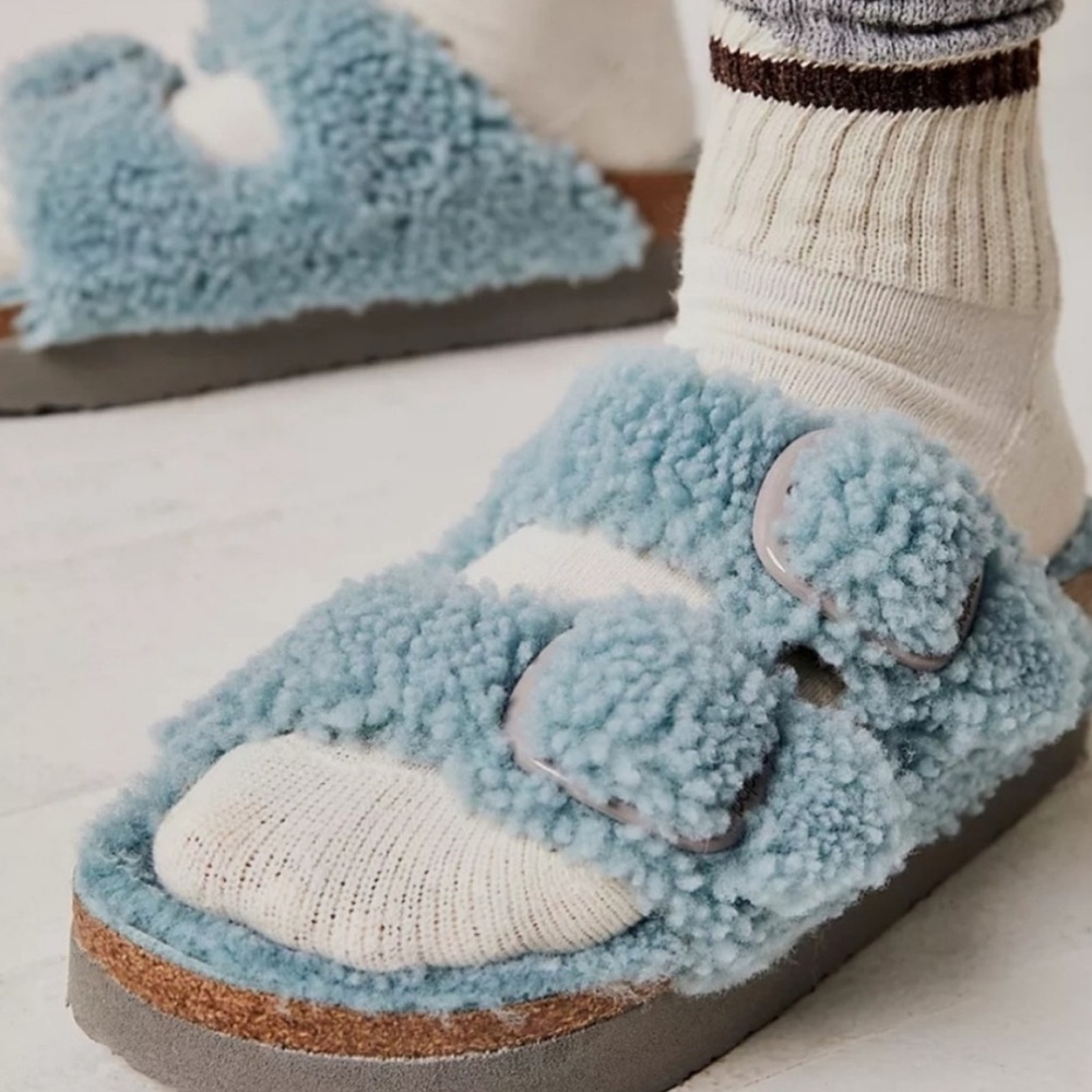 Free People x Birkenstock Papilio shearling. Sandals